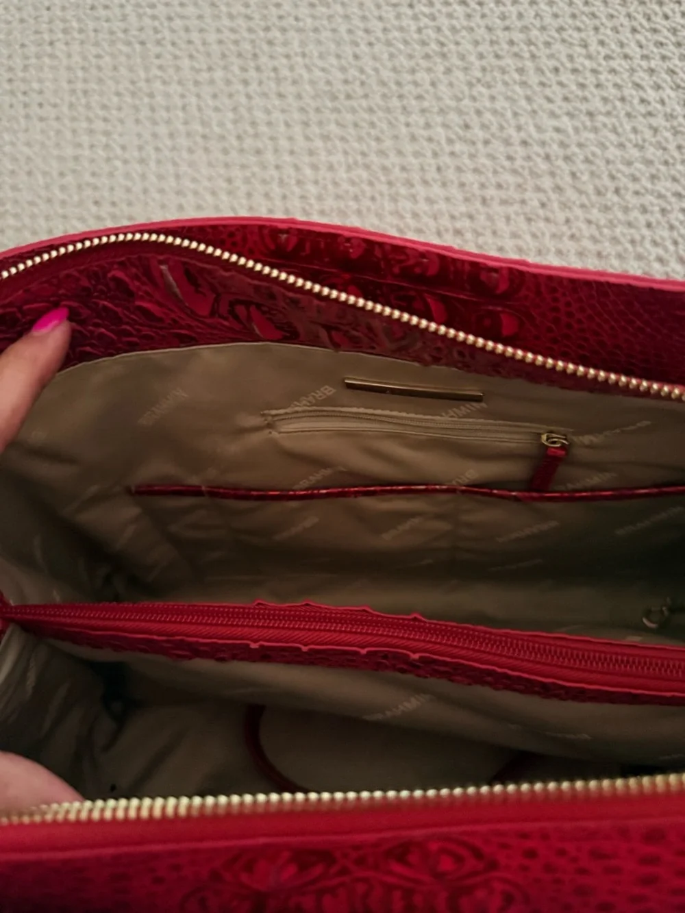 Brahmin Bright Red Croc-Embossed Tote with Gold Hardware